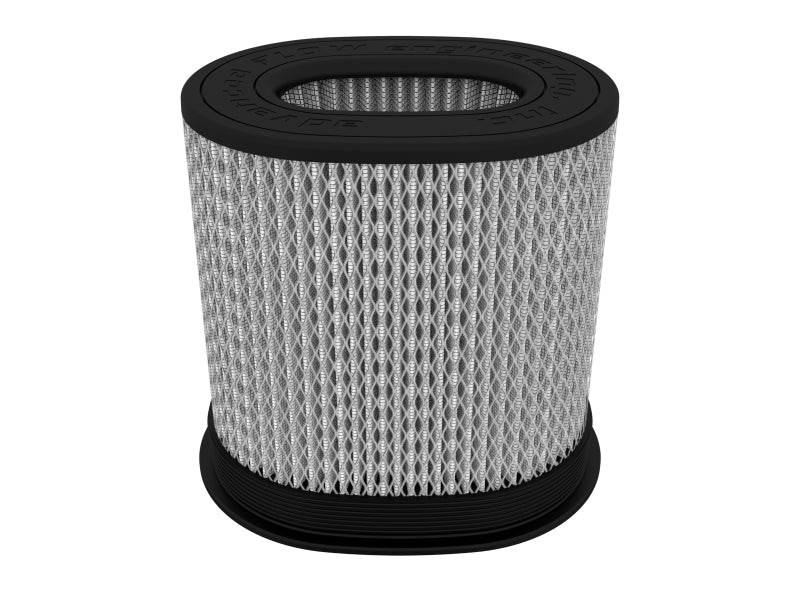 aFe Power Magnum FLOW Pro DRY S Oval Air Filter Element - 9 in Length x 7 in Width - 6-1/2 in x 4-3/4 in Flange - 9 in Tall - White