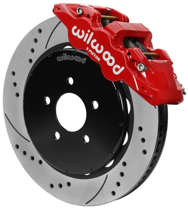 Wilwood AERO6 Big Brake Front Brake System - 6 Piston Caliper - 14.00 in Drilled/Slotted Iron Rotor - Offset - Red - Ford Mustang 1994-2004