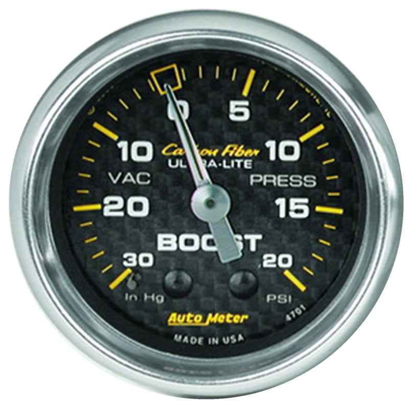 Auto Meter Carbon Fiber Mechanical Boost / Vacuum Gauge - 2-1/16 in.