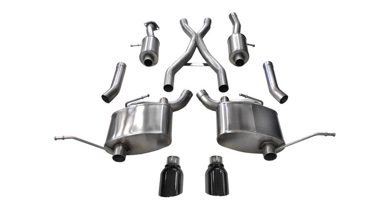 Corsa Sport Exhaust System - Cat-Back - 2-1/2" Diameter - Dual Rear Exit - 4" Black Tips - Stainless - Mopar Gen III Hemi