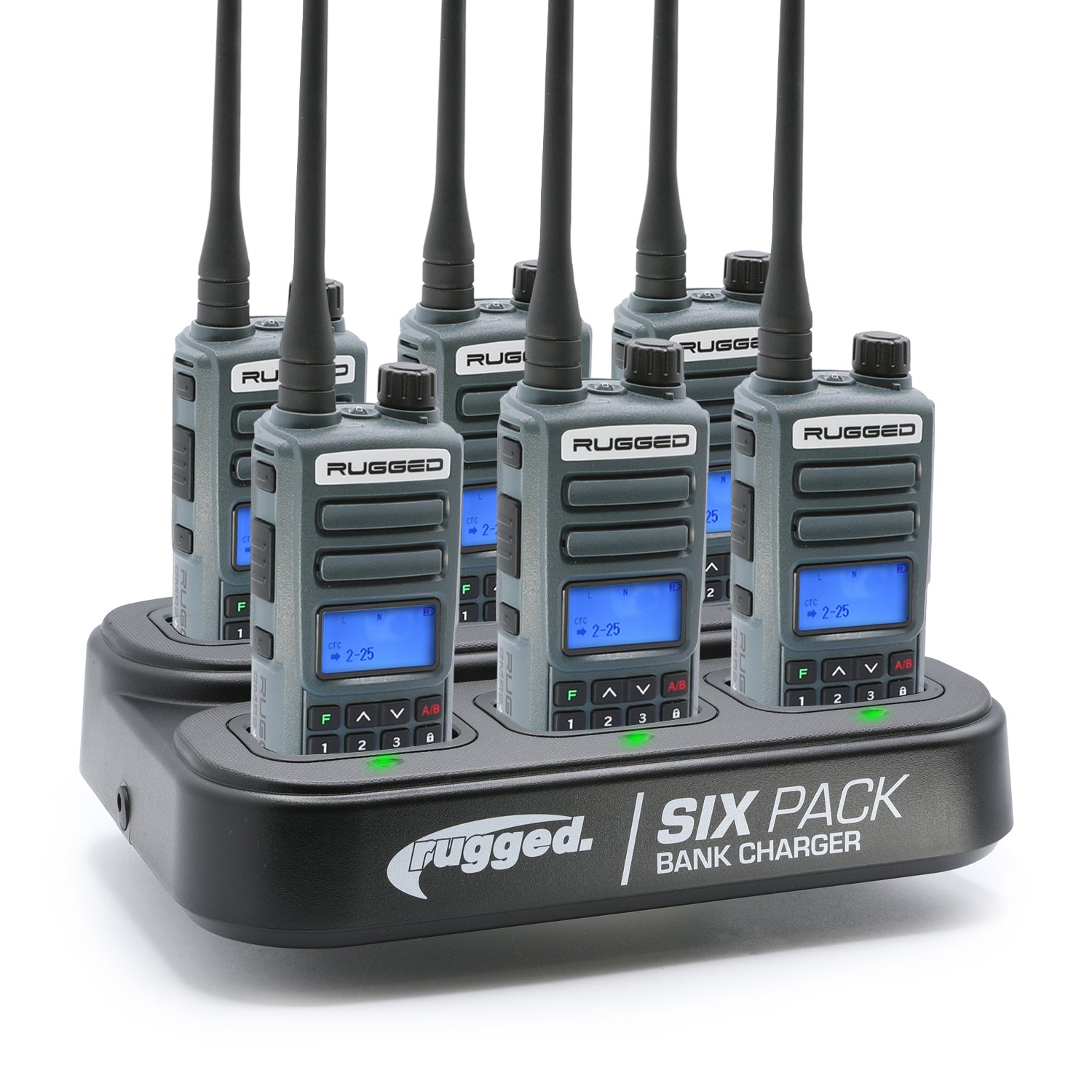 Rugged Radios GMR2 PLUS - GMRS & FRS Two Way Handheld Radios /w Bank Charger - Safety Orange (6 Pack) 6PACK-KIT-GMR2-PLUS-ORN