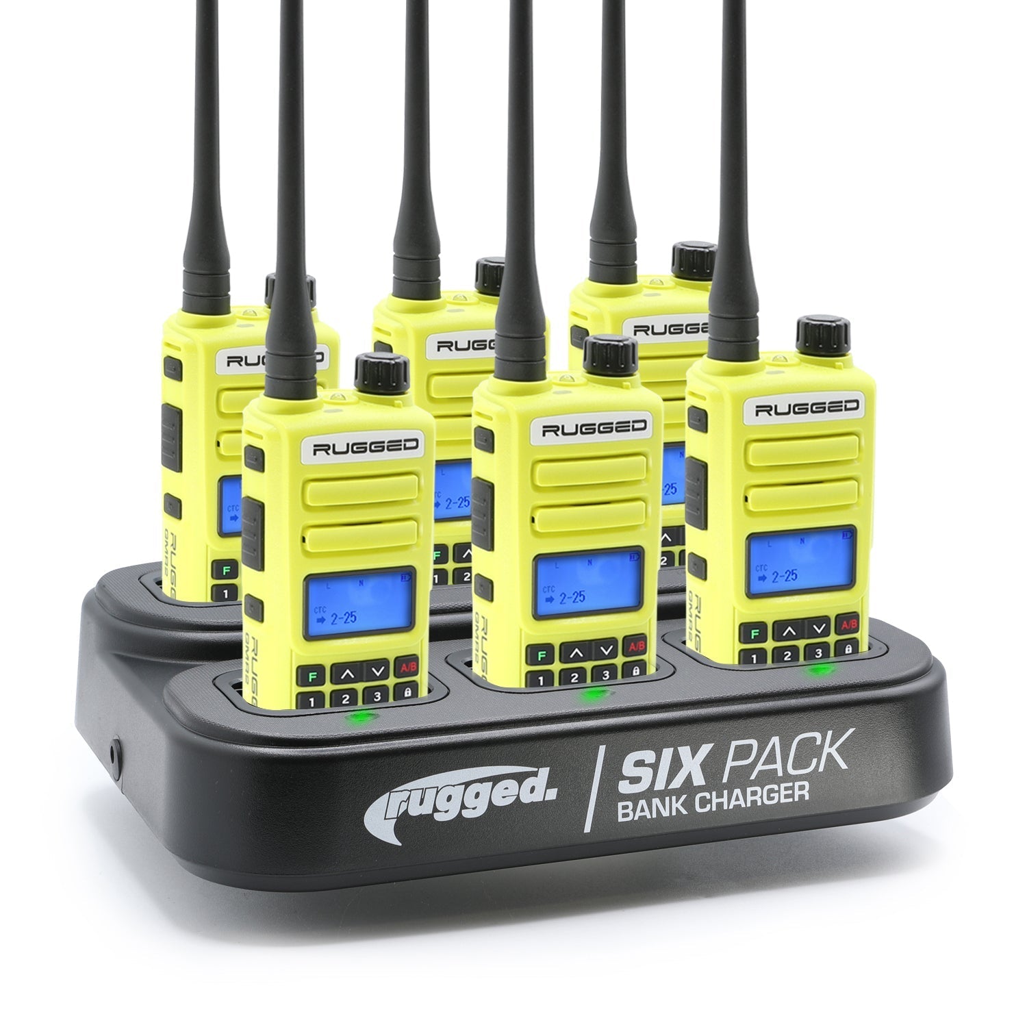 Rugged Radios GMR2 PLUS - GMRS & FRS Two Way Handheld Radios /w Bank Charger - Safety Orange (6 Pack) 6PACK-KIT-GMR2-PLUS-ORN