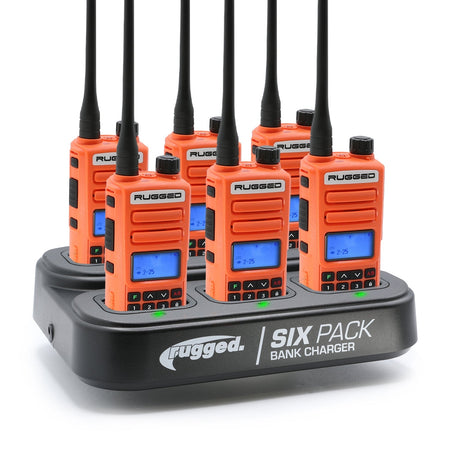 Rugged Radios GMR2 PLUS - GMRS & FRS Two Way Handheld Radios /w Bank Charger - Safety Orange (6 Pack) 6PACK-KIT-GMR2-PLUS-ORN