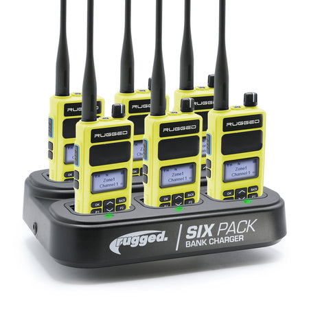 Rugged Radios RDH-16 Two Way Handheld Radio Kit w/ Six Pack Bank Charger - UHF - Safety Yellow (6 Pack) 6PACK-KIT-RDH16-U-HV
