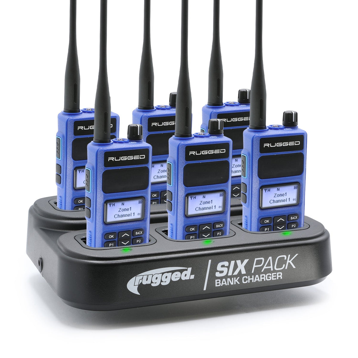 Rugged Radios RDH-16 Two Way Handheld Radio Kit w/ Six Pack Bank Charger - UHF - Safety Yellow (6 Pack) 6PACK-KIT-RDH16-U-HV