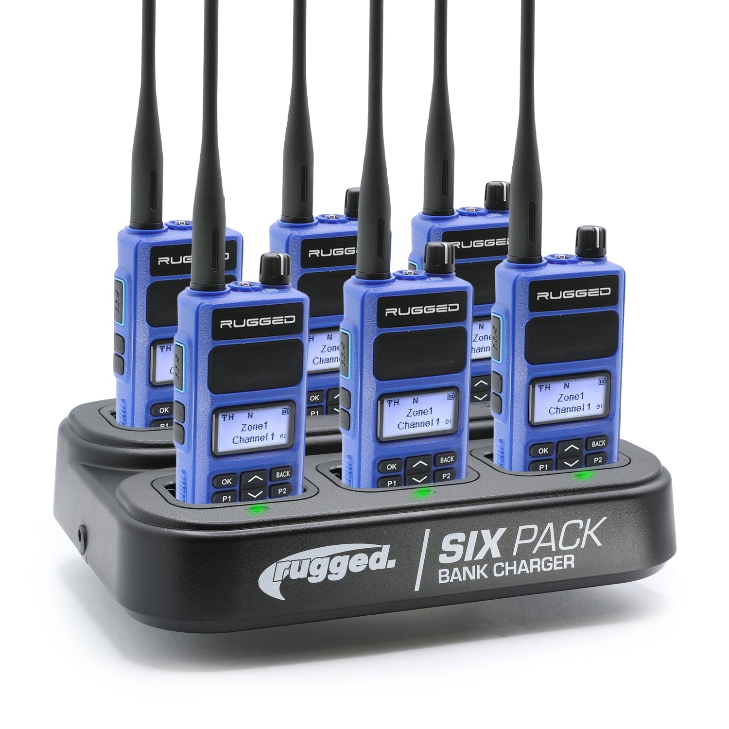 Rugged Radios RDH-16 Two Way Handheld Radio Kit w/ Six Pack Bank Charger - UHF - Safety Yellow (6 Pack) 6PACK-KIT-RDH16-U-HV