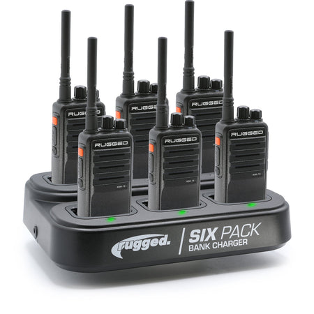 Rugged Radios RDH-16 Two Way Handheld Radio Kit w/ Six Pack Bank Charger - UHF - Safety Yellow (6 Pack) 6PACK-KIT-RDH16-U-HV