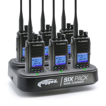 Rugged Radios RDH-16 Two Way Handheld Radio Kit w/ Six Pack Bank Charger - UHF - Safety Yellow (6 Pack) 6PACK-KIT-RDH16-U-HV