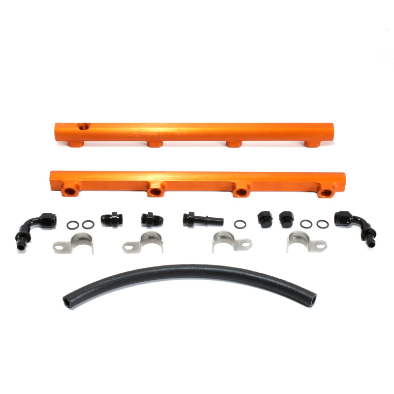 BBK Performance High-Flow Fuel Rail - 6 AN Female O-Ring Inlet - 6 AN Female O-Ring Outlet - Orange Anodized - Mopar Gen III Hemi