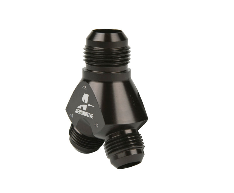 Aeromotive Y-Block Fitting - 12 AN to 2 x -10 AN