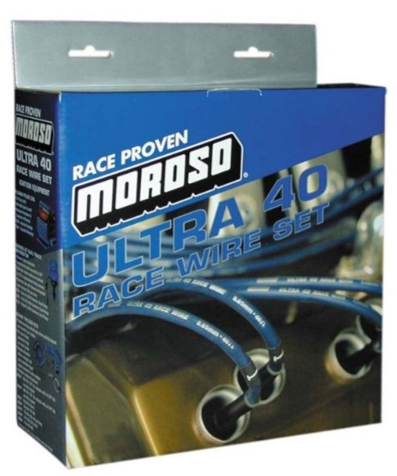 Moroso Ultra 40 Spiral Core 8.65 mm Spark Plug Wire Set - Sleeved - Black - 90 Degree Plug Boots - HEI Style Terminal - Under Header - Big Block Chevy