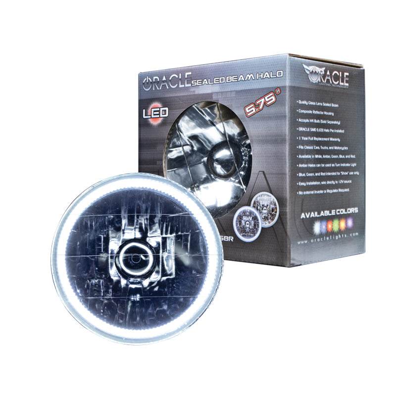 Oracle Lighting Sealed Beam Headlight - 5.75 in OD - Halo LED Ring - Requires H4 Bulb - Glass /  - White - Universal