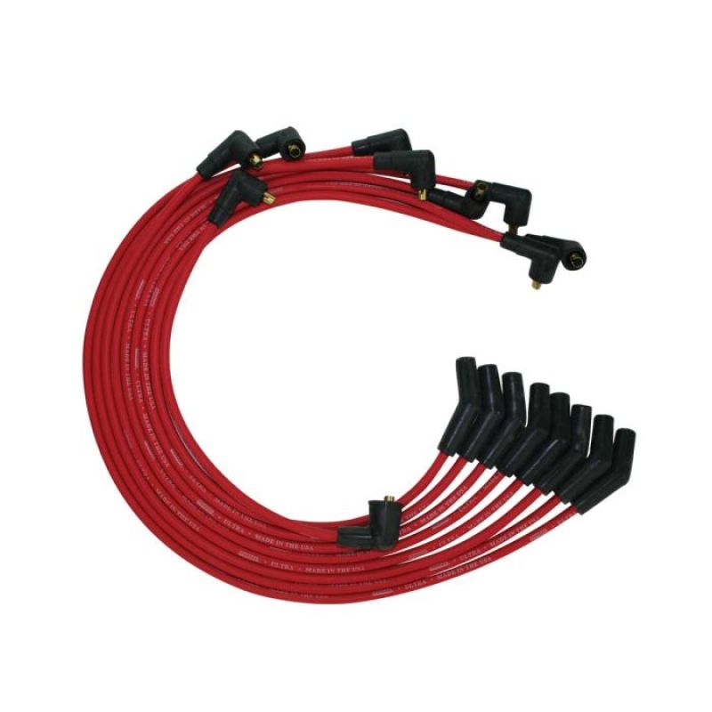 Moroso Ultra Spiral Core 8 mm Spark Plug Wire Set - Red - 135 Degree Plug Boots - Socket Style - Big Block Ford