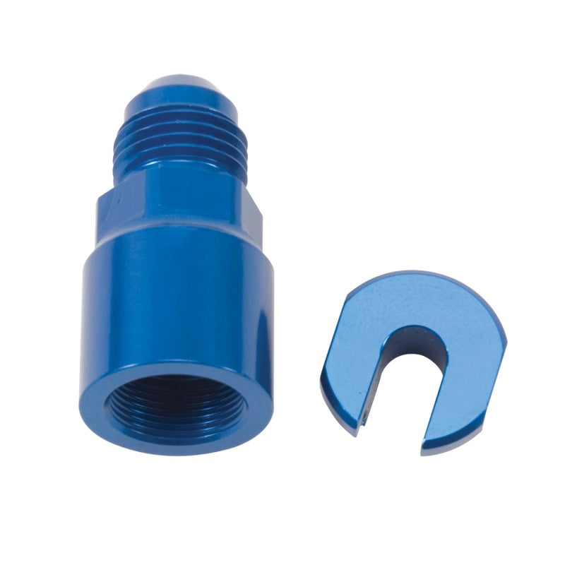 Russell Performance Products Fuel Injection Adapter Fitting Straight 6 AN Male to 3/8" Female Quick Connect Aluminum - Blue Anodize