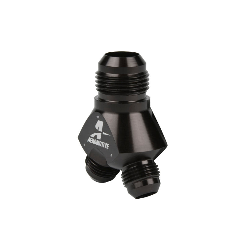 Aeromotive Y-Block Fitting - 12 AN to 2 x -8 AN