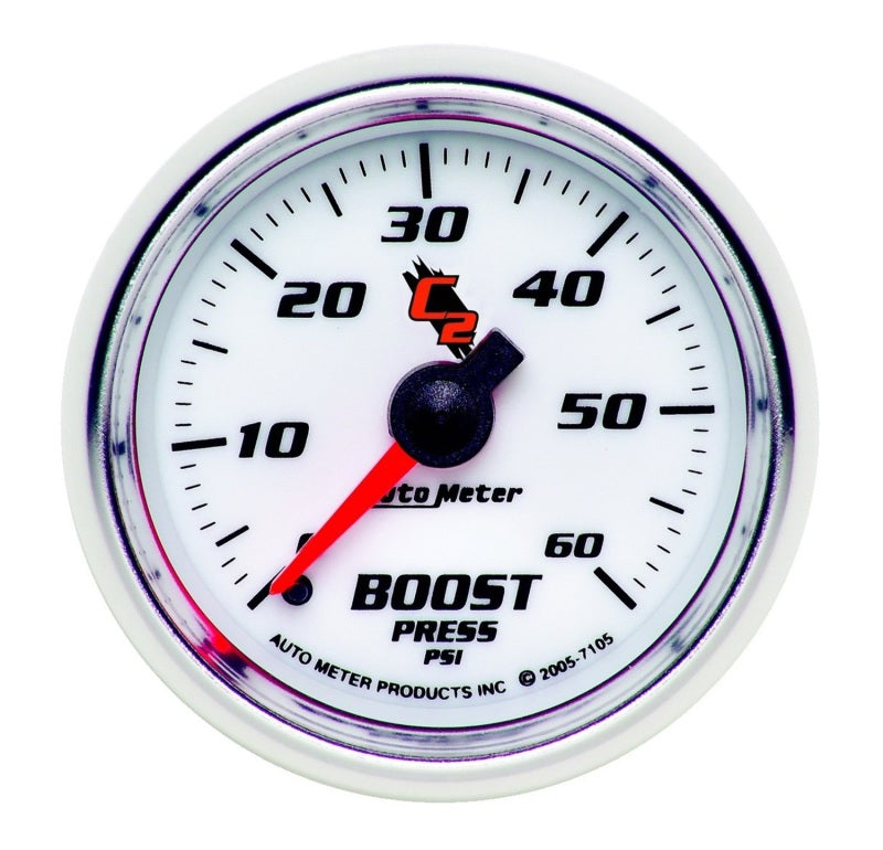 Auto Meter C2 0-60 psi Boost Gauge - Mechanical - Analog - 2-1/16 in Diameter - White Face