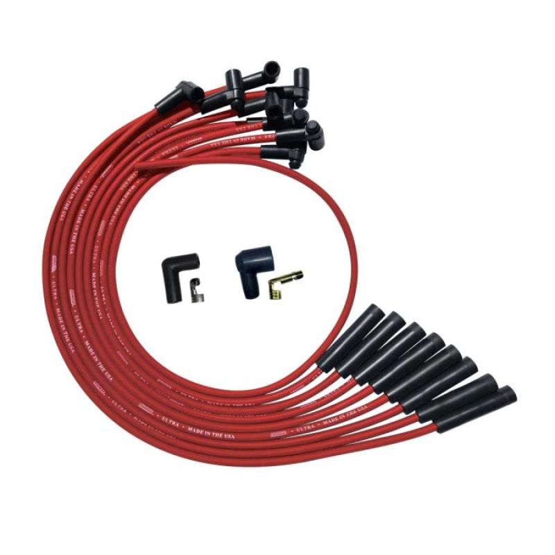 Moroso Ultra Spiral Core 8 mm Spark Plug Wire Set - Red - Straight Plug Boots - HEI Style Terminal - Over The Valve Cover - Big Block Chevy