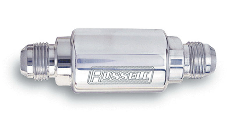 Russell Competition Fuel Filter - 3-1/4" Diameter, -06 AN In to 3/8"NPT Out - Polished