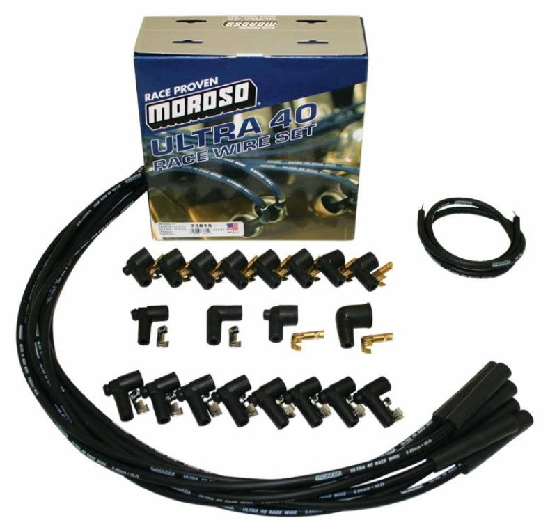 Moroso Ultra 40 Spiral Core 8.65 mm Spark Plug Wire Set - Black - Straight Plug Boots - HEI / Socket Style - Cut-To-Fit - V8