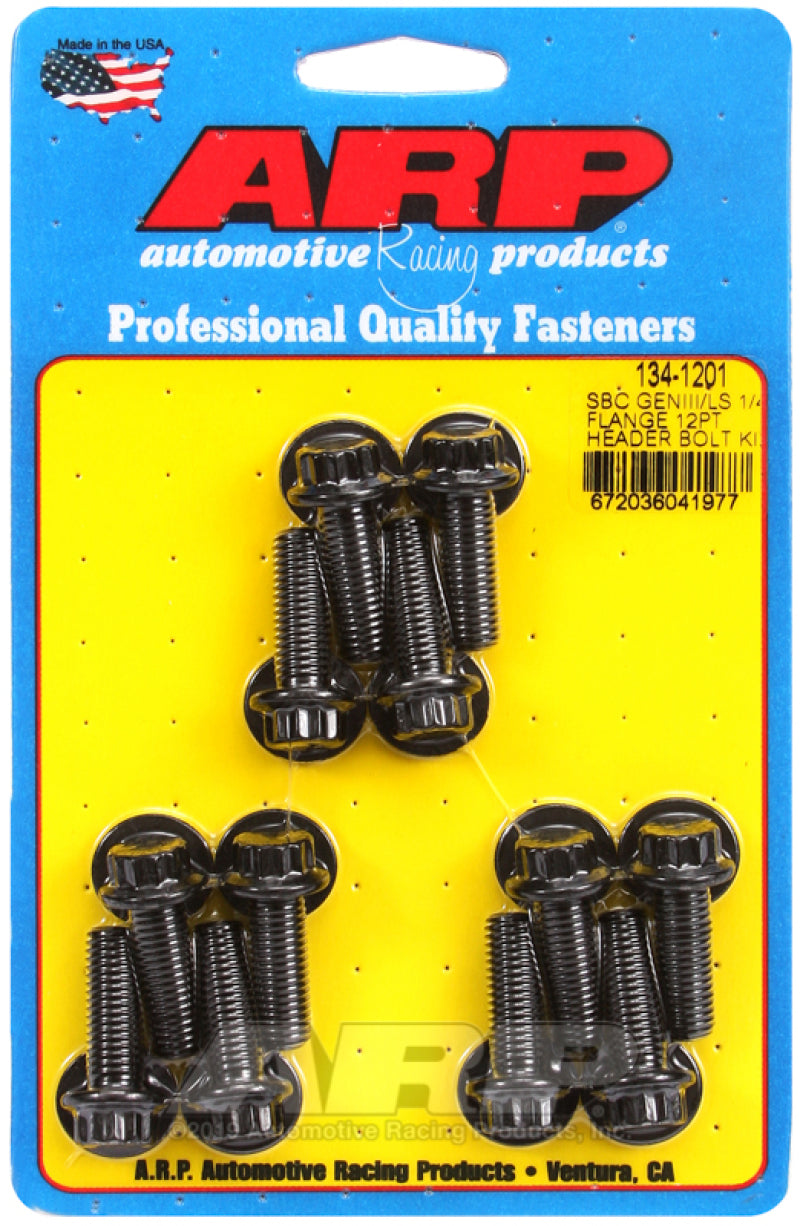 ARP Header Bolt - 8 mm x 1.25 Thread - 0.984 in Long - 12 Point Head - Washers Included - Chromoly - Black Oxide - GM LS-Series - Set of 12