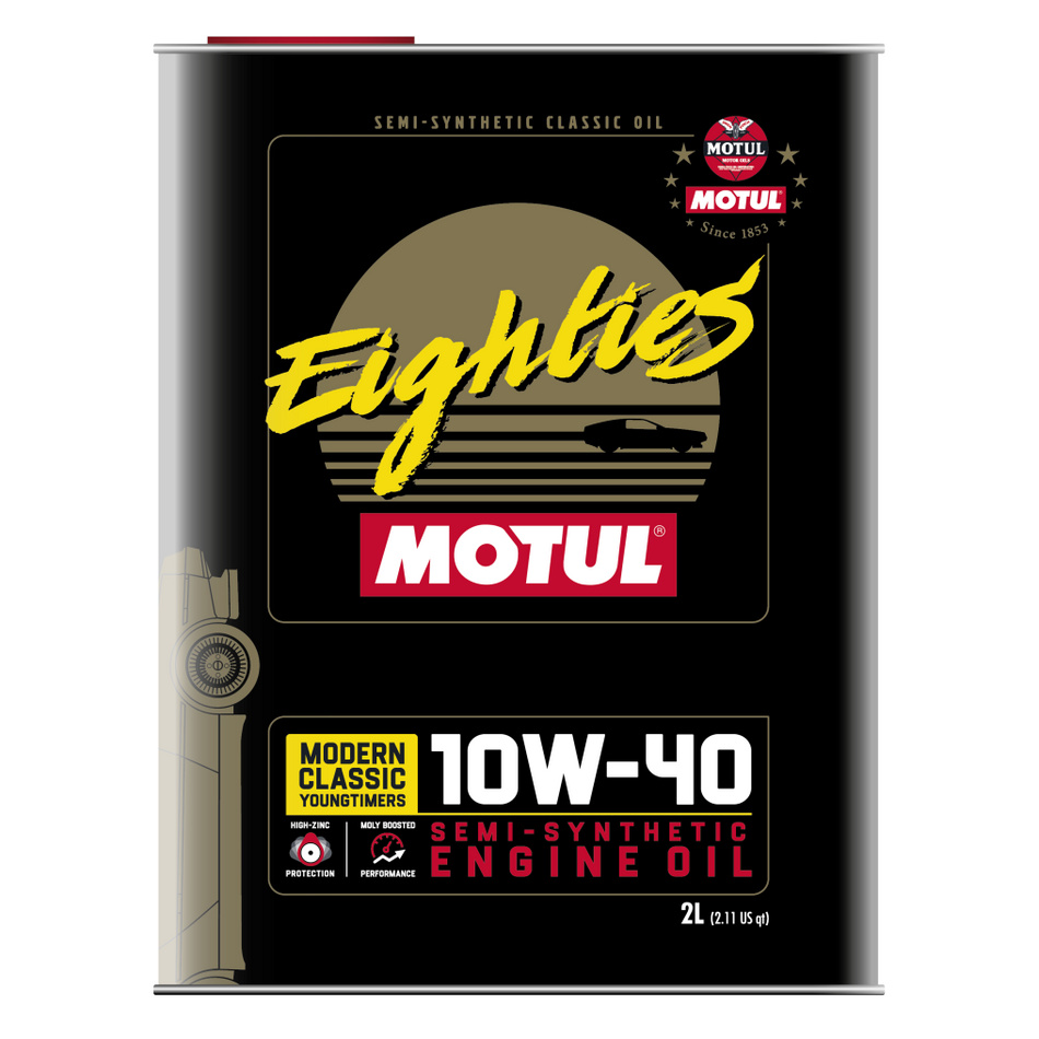 Motul Classic Eighties Motor Oil - 10W40 - Semi-Synthetic - 2 L Can - (Set of 10)