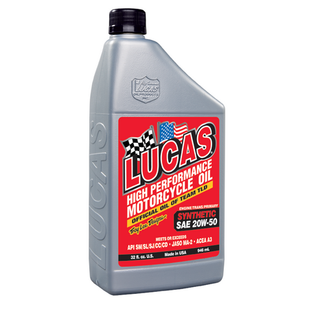 Lucas Oil Products High Performance 20W50 Synthetic Motor Oil - 1 Quart Bottle - Motorcycle - Set of 6