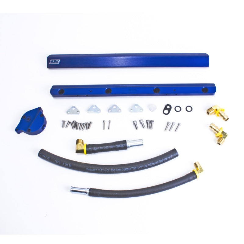 BBK Performance High-Flow Fuel Rail Kit 6 AN Female O-ring Inlet/Outlet Aluminum Blue Anodize - Hardware Included - 5.0 L