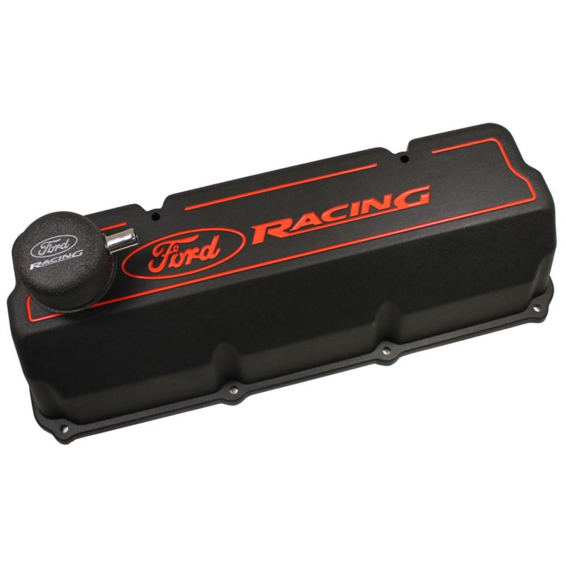 Ford Racing Tall Valve Cover - Baffled - Breather Hole - Oil Fill Cap - Ford Racing Logo - Aluminum - Black - Small Block Ford - (Pair)