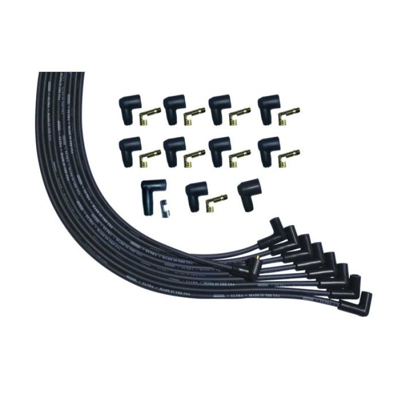 Moroso Ultra Spiral Core 8 mm Spark Plug Wire Set - Black - 90 Degree Plug Boots - Socket Style - Universal 8-Cylinder