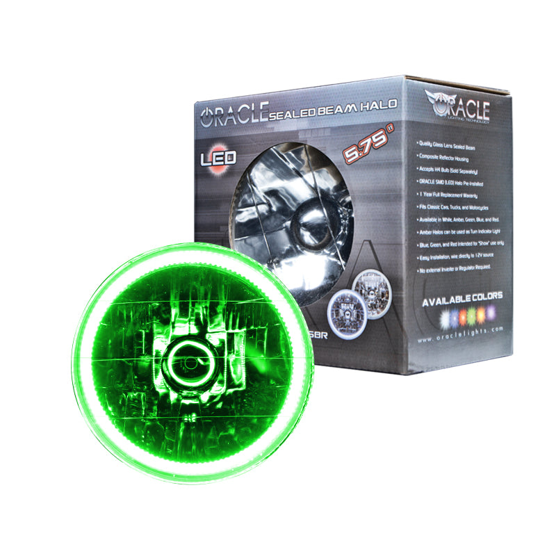 Oracle Lighting Sealed Beam Headlight - 5.75 in OD - Halo LED Ring - Requires H4 Bulb - Glass /  - Green - Universal