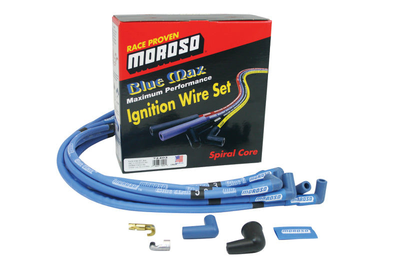 Moroso Blue Max Spiral Core Race Wire Set - SB Chevy - Configuration: Over Valve Covers; Plug Terminals: 90; Dist - Terminals: HEI