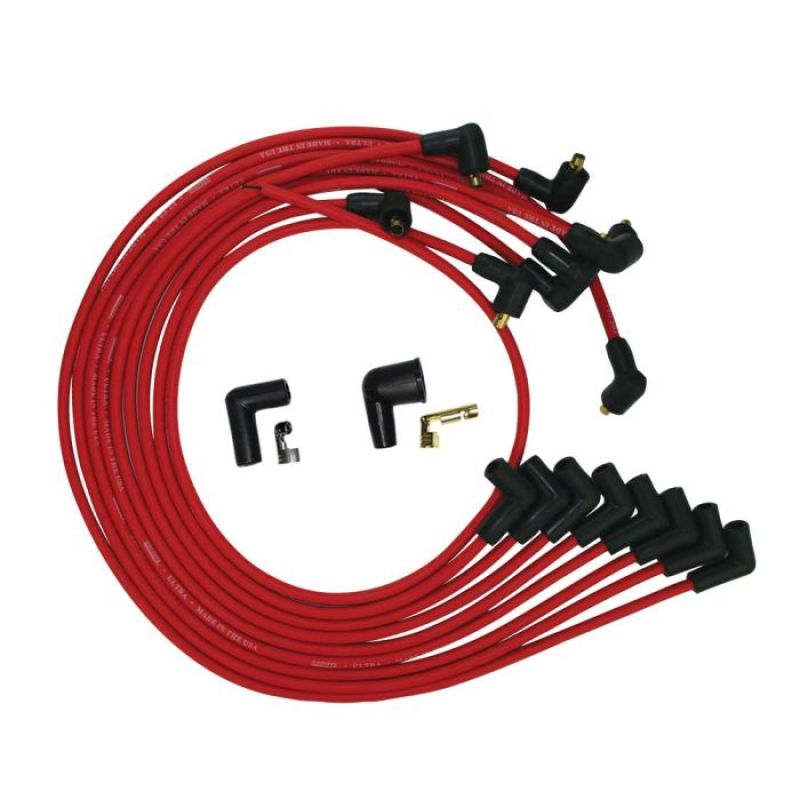 Moroso Ultra Spiral Core 8 mm Spark Plug Wire Set - Red - 90 Degree Plug Boots - Socket Style - Under The Header - Big Block Chevy