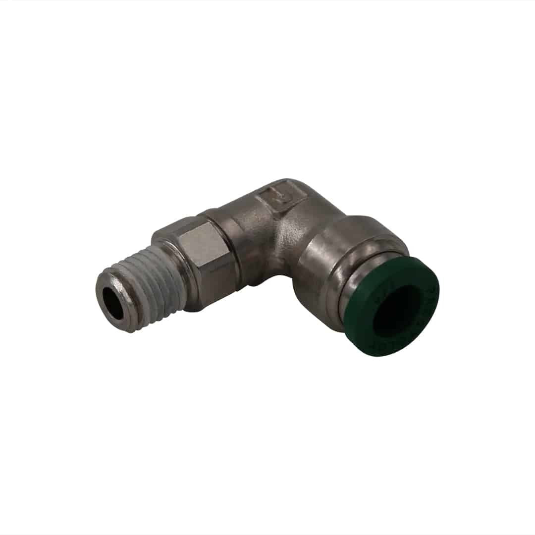 Aeromotive 90 Degree 1/16 in NPT Male to 1/4 in Female Quick Disconnect Steel Fuel Line Adapter Fitting - Natural