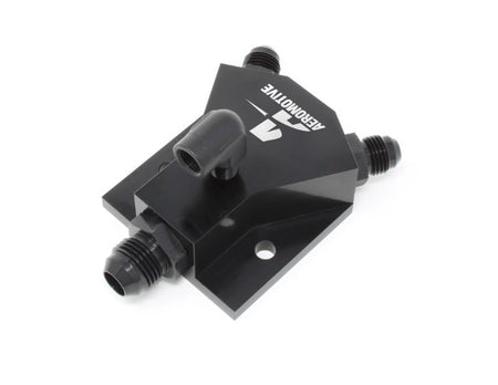 Aeromotive Legacy VaporWorx Y Block - 8 AN Male Inlet - Dual 6 AN Male Outlets - 1/8 in NPT Port - Black