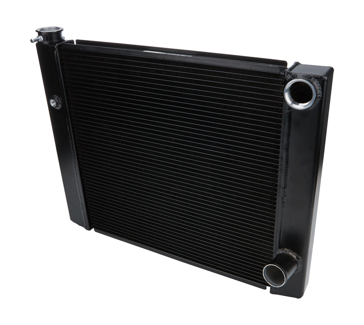 Allstar Performance Aluminum Dual Pass Radiator - 26 in W x 19 in H x 1.5 in D - Right Side Inlet - Right Side Outlet - Black