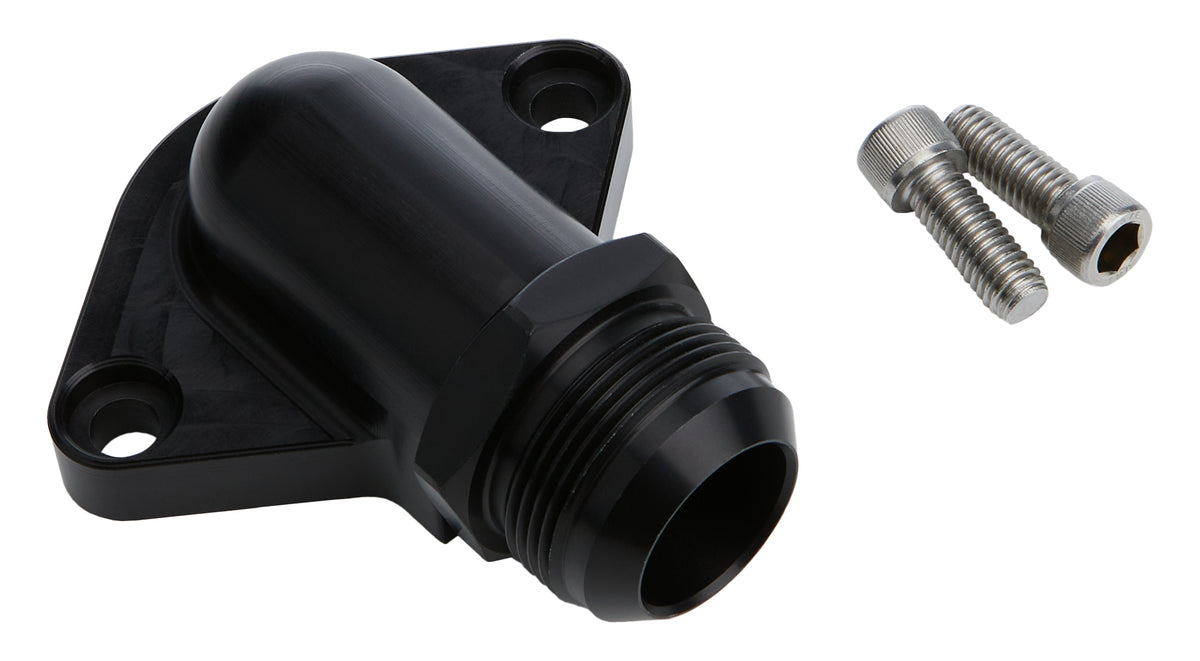 Allstar Performance Low Profile 90 Degree Water Neck - 20 AN Male Inlet - Black - Chevy V8