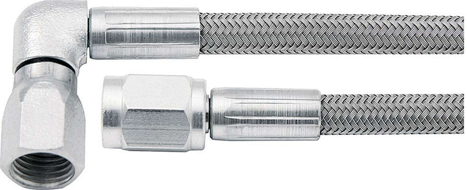 Allstar Performance Brake Hose - 16 in Long -3 AN Hose -3 AN to -3 AN 90 Degree Female - Braided Stainless / PTFE ALL46302-16