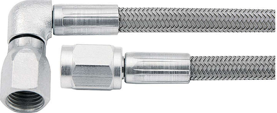 Allstar Performance Brake Hose - 20 in Long -3 AN Hose -3 AN to -3 AN 90 Degree Female - Braided Stainless / PTFE ALL46302-20