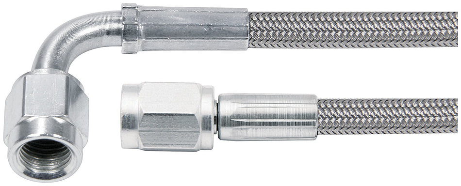 Allstar Performance Brake Hose - 20 in Long -3 AN Hose -3 AN to -3 AN 90 Degree Female - Braided Stainless / PTFE ALL46304-20