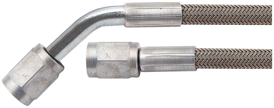 Allstar Performance Brake Hose - 15 in Long -4 AN Hose -4 AN to -4 AN 45 Degree Female - Braided Stainless / PTFE
