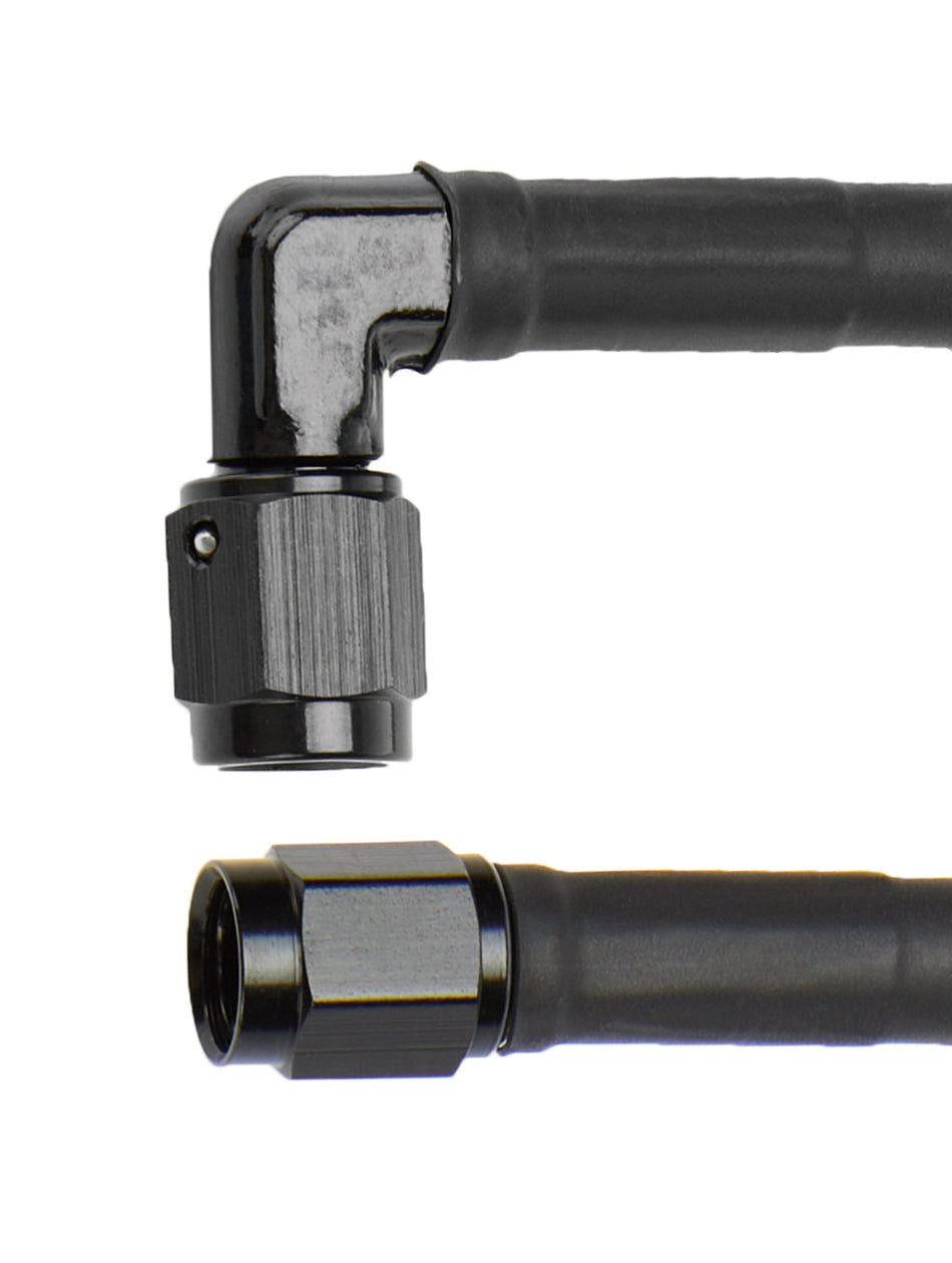 Allstar Performance Brake Hose -24 in Long -3 AN Hose -3 AN Straight to 3 AN 90 Degree Female - Coated Braided Stainless / PTFE - Black ALL48419