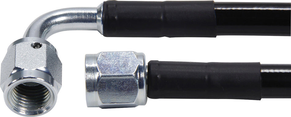 Allstar Performance Brake Hose -18 in Long -3 AN Hose -3 AN Straight to 3 AN 90 Degree Female - Coated Braided Stainless / PTFE - Black ALL48434-18
