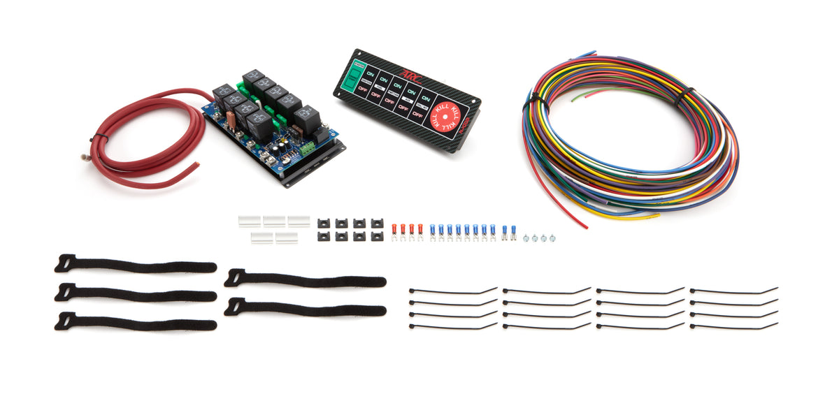 Auto Rod Controls Switch Panel - 8.75 x 3.25 in - 7 Flat Switches - Indicator Lights - White Interior Light - Carbon Fiber Look