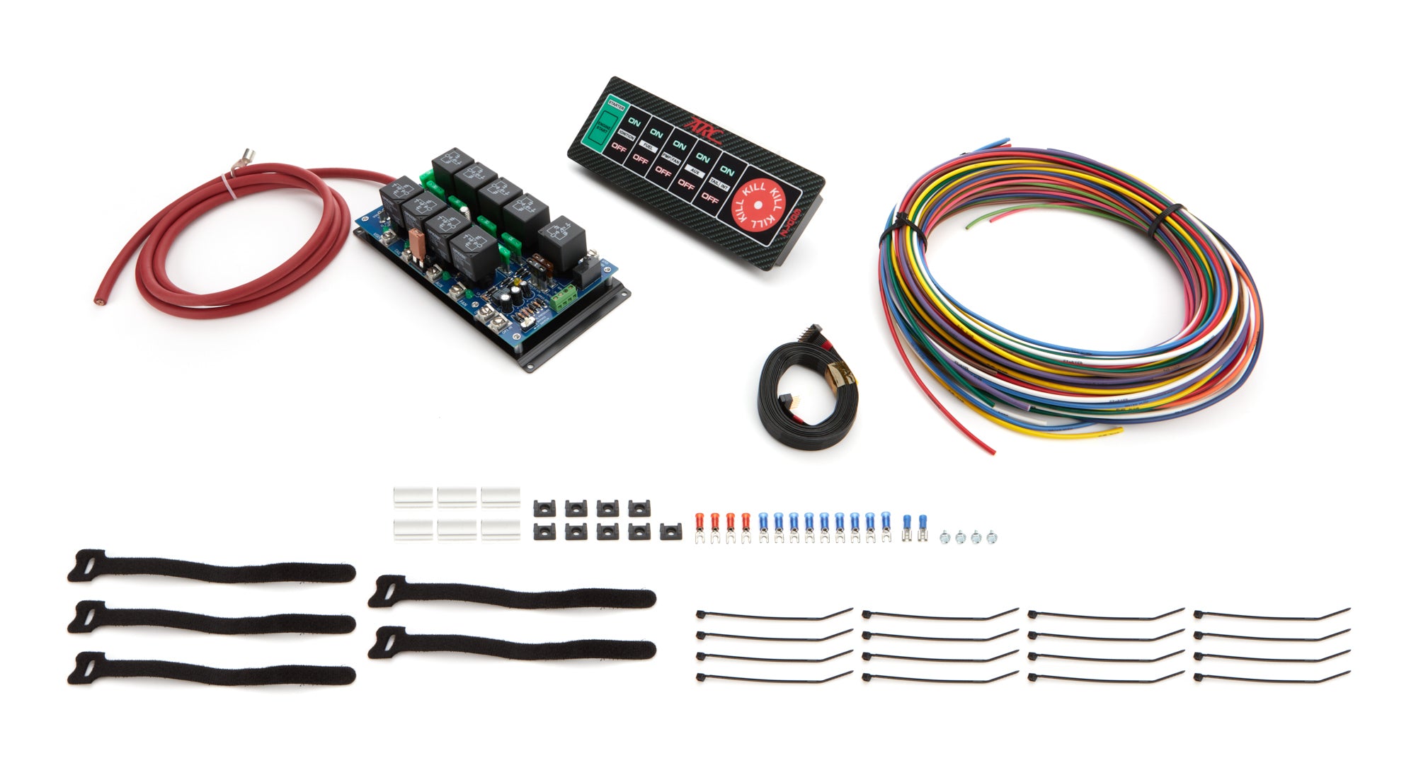 Auto Rod Controls Roll Bar Mount Switch Panel - 8.75 x 3.25 in - 7 Flat Switches - Blue Interior Light - Carbon Fiber Look
