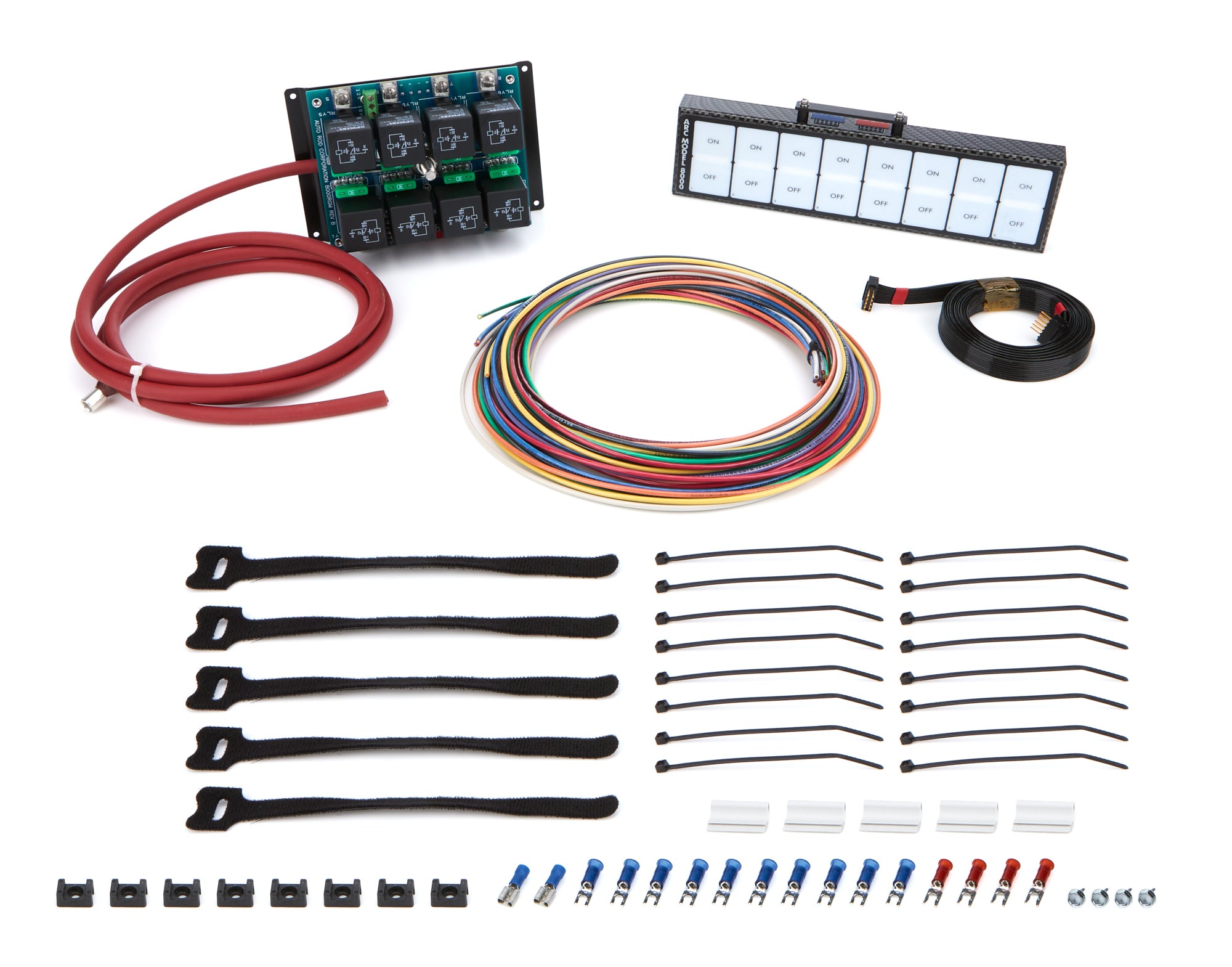 Auto Rod Controls Switch Panel - 8.75 x 2.375 in - 8 Flat Switches - Indicator Lights - Carbon Fiber 8003R