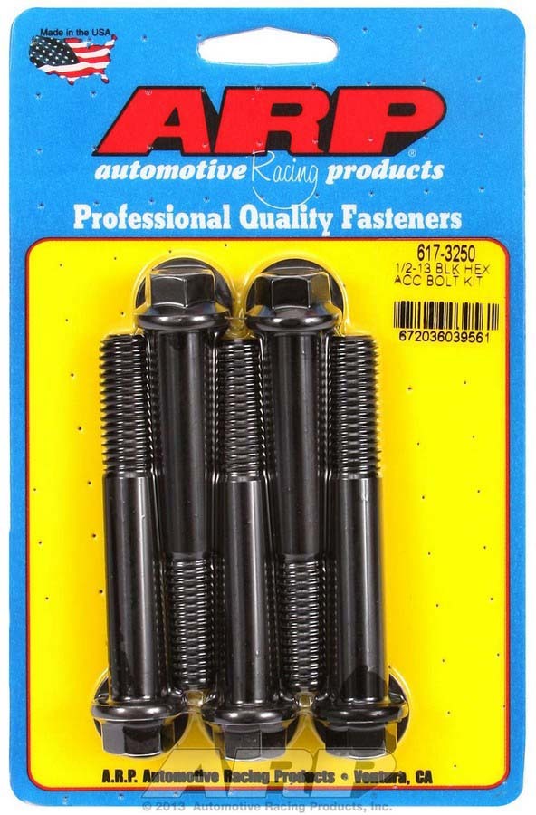 ARP Chromoly 1/2-13 in Thread Bolt - 3.250 in Long - 9/16 in Hex Head - Black Oxide (Set of 5)