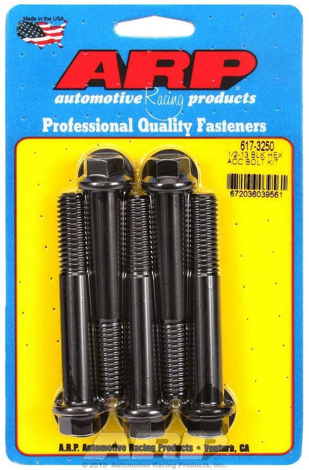 ARP Chromoly 1/2-13 in Thread Bolt - 3.250 in Long - 9/16 in Hex Head - Black Oxide (Set of 5)