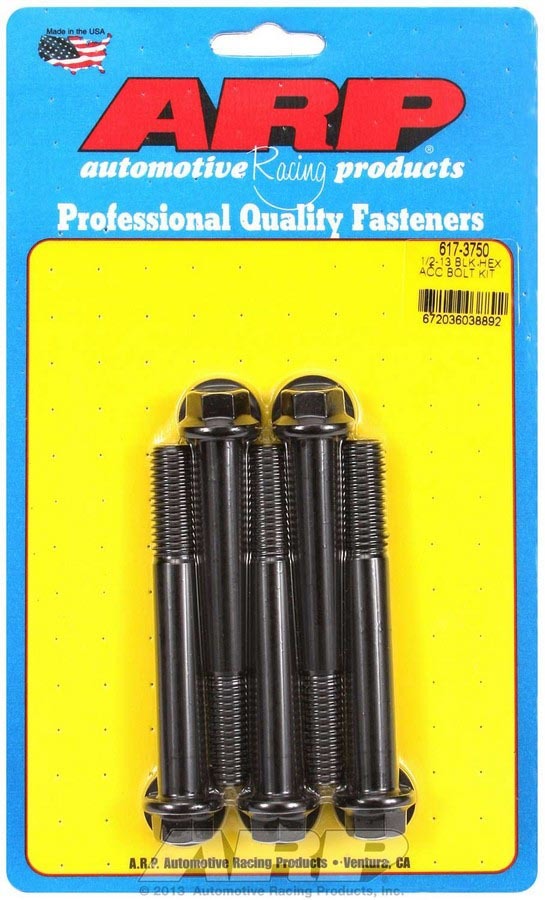 ARP Chromoly 1/2-13 in Thread Bolt - 3.750 in Long - 9/16 in Hex Head - Black Oxide (Set of 5)