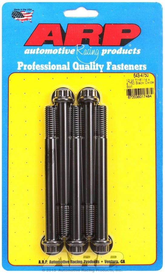 ARP Chromoly 7/16-14 in Thread Bolt - 4.75 in Long - 7/16 in 12 Point Head - Black Oxide (Set of 5)