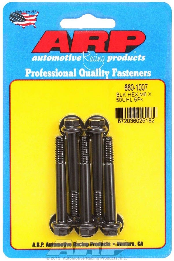 ARP 6 mm x 1.00 in Thread Chromoly Bolt - 50 mm Long - Black Oxide - (Set of 5)